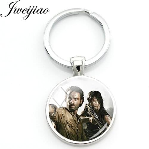 JWEIJIAO The Walking Dead Theme Keychain Figure Photo Glass Cabochon Keyring The best Friend Gift QF201