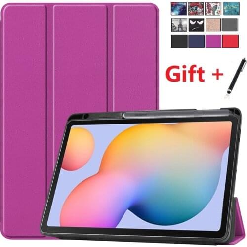 2020 New Galaxy Tab S6 Lite Case with Pen Holder Tri-Fold Case Cover Compatible Samsung Galaxy Tab S6 Lite 10.4 Inch with Film