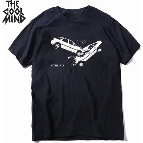 COOLMIND summer 100% cotton traffic collision print men T shirt casual short sleeve Tshirt cool t-shirt mens tee shirt CA0108