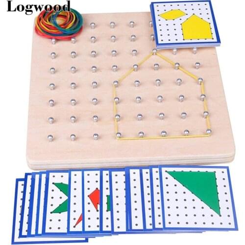 Wooden Early Education Baby Educational Toys Montessori Geometric Creative Graphics Rubber Tie Nail Boards with Cards