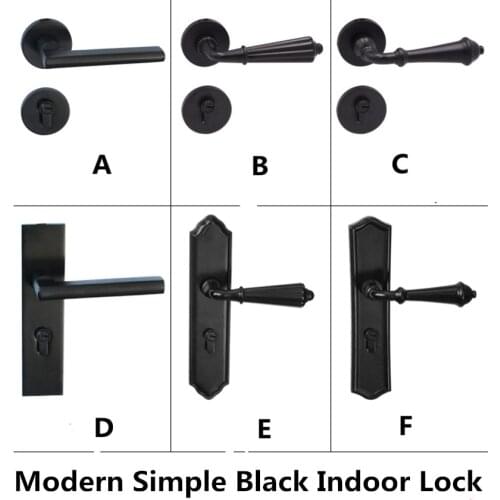Modern simple black room door lock mute interior bedroom American European simple retro black interior door lock hinge stopper