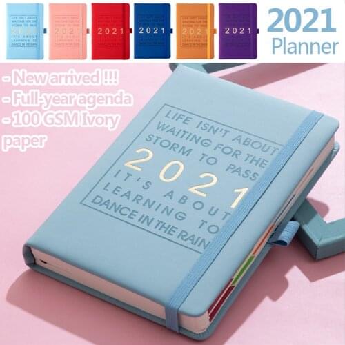 2021 Daily Schedule Planner Calendar Notebook with Elastic Band Pen Holder for Home Office Students Supplies A5 Size