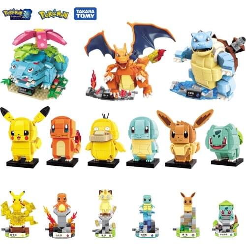 Genuine Pokemon Building Blocks Toys Pocket Monster Pikachu Action Figure Square Head Model Dolls Kids DIY Educational Toys Gift