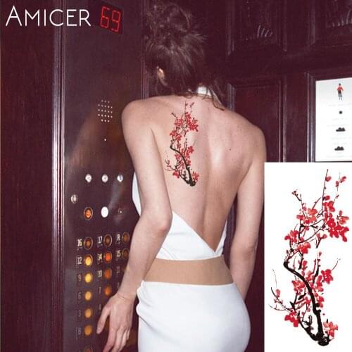 Flash henna tattoo fake temporary tattoos stickers elegant plum flower tattoo arm shoulder tattoo waterproof women on body