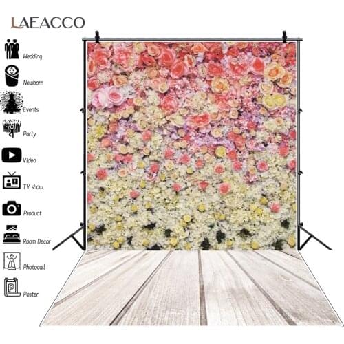 Laeacco Rose Flower Wall Wood Floor Wedding Party Photography Backdrop Baby Birthday Party Photocall Background For Photo Studio