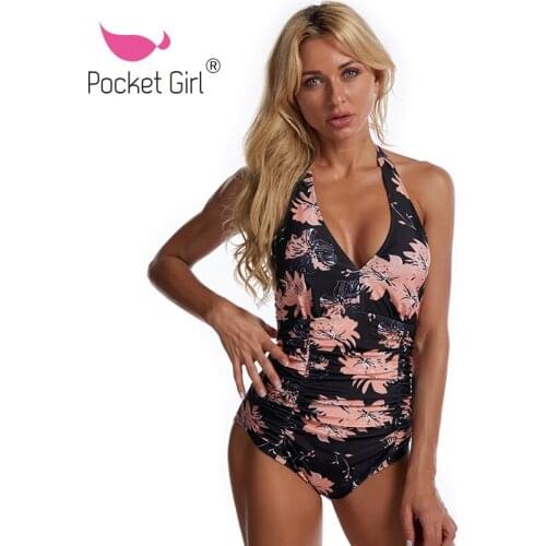 Pocket Girl 2021 Sexy V Neck Swimsuit One Piece Sexy String Monokini Print Swimwear Women Bodysuit Swimsuit Female Bathers Suit