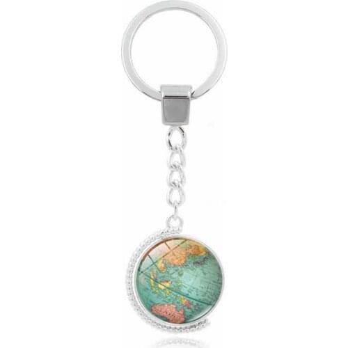 Creative Retro Earth keychain Double Sided Rotatable Globe World Map Art Key Ring Jewelry for Friends Gifts