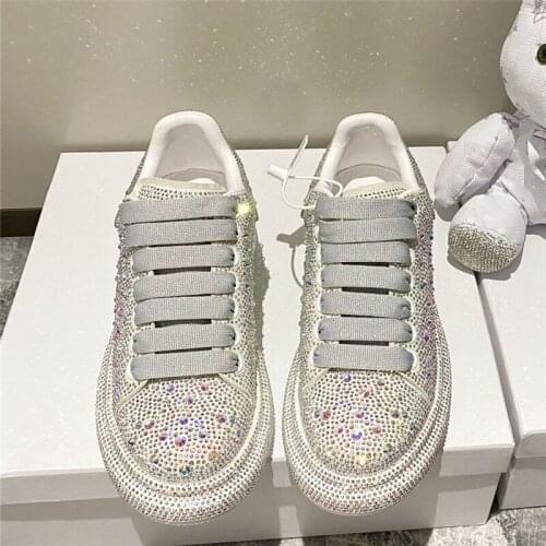 Luxury Designer Crystal Platform Sneakers Genuine Leather Lace Up Casual White Shoes Women Female Chunky Tenis Men Sneakers 2020