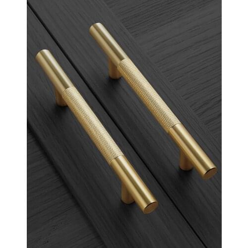 Brass Textured Cabinet Handles Gold Wardrobe Handle Drawer Knobs Pulls Noble American Knurled Furniture Hardware Home Decoration