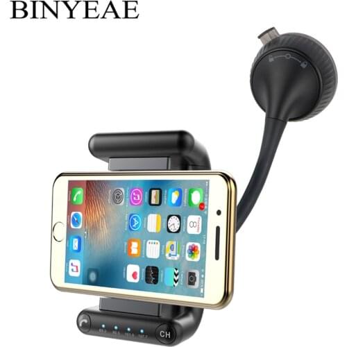 Multi-functional Bluetooth v4.0 Handsfree Car kit FM Tranmitter Windshield Mount Cell Phone Holder USB car charger 5V/2A
