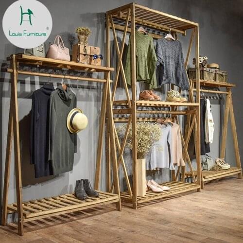 Louis Fashion Coat Racks Clothing Store Display Solid Wood Floor Mounted Display Hanger