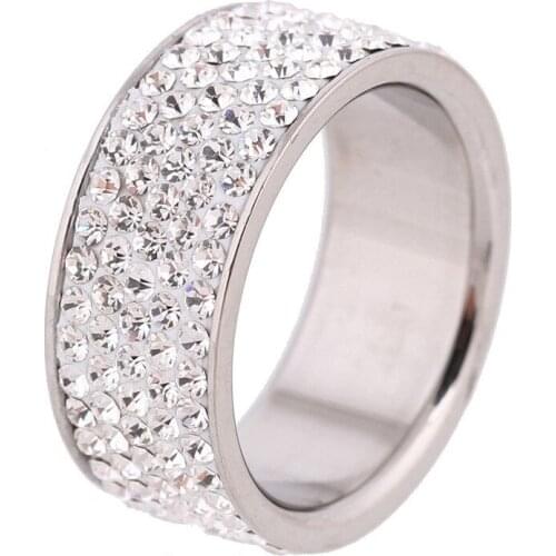 MONLA Five Row Lines Clear Crystal Jewelry Fashion Stainless Steel Engagement Rings