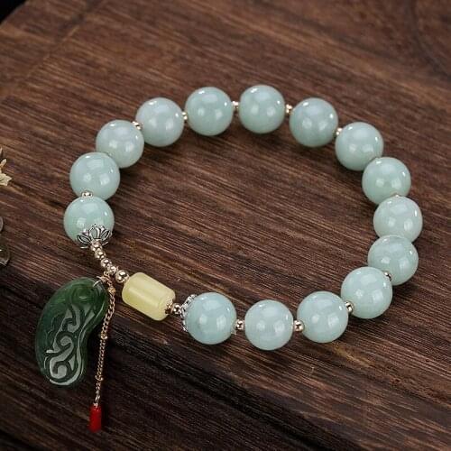 Natural 925 sterling silver inlaid jadeite beads jasper amber retro temperament simple ladies jewelry bangles bracelet