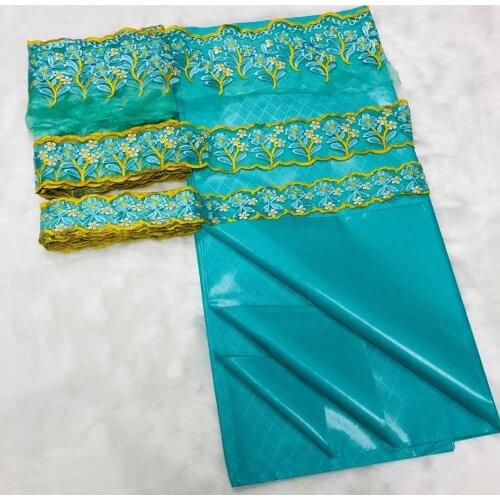 Sky Blue 15 Yards Lace Trims With 5yards Bazin Riche Fabric 2021 African Women Party Dress Sewing Accessories M630-2