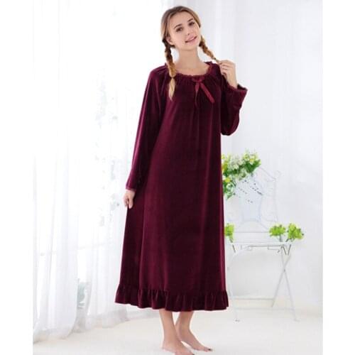 2021 Autumn Winter Womens Nightdress Cute Sweet Super Soft Single-sided Velvet Long Princess Home Service Sleepwear Sleep Tops