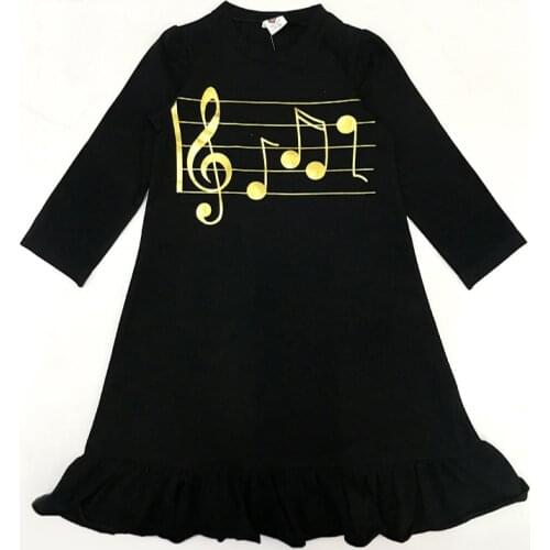 Girls dress kids clothes long sleeves cotton children clothing dress black gold music girls clothes casual long black ruffles