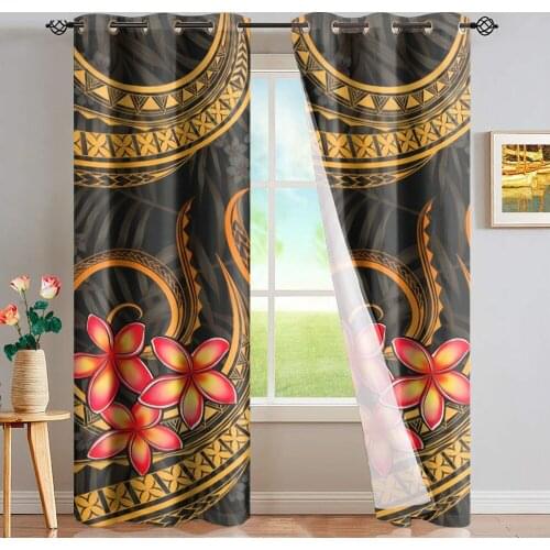 DARMIAN Tribe Polynesian Plumeria Printing Full Shading Panels Home Window Curtains Blackout Thermal Insulated Grommet Drapes