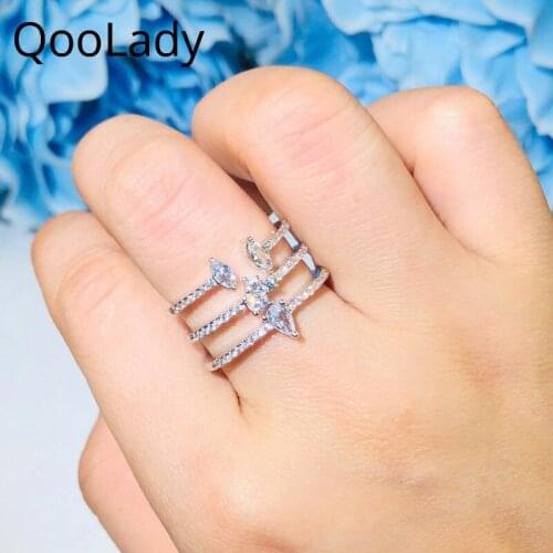 QooLady Fashion Exquisite White Color Zircon Setting Open Wide Hollow Adjustable Engagement Rings Female Party Gift Jewelry F051