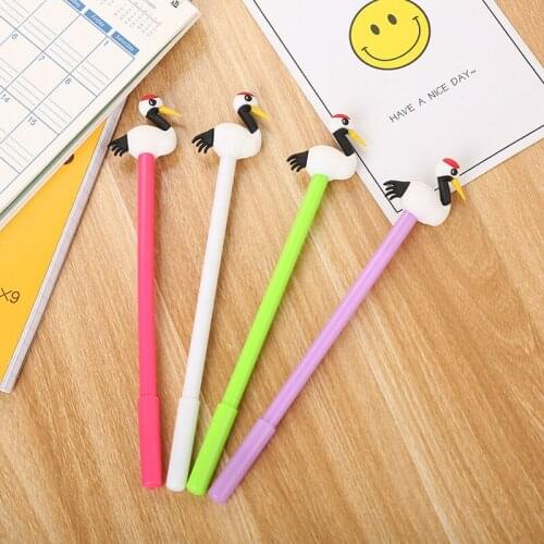 40pcs Lovely Red Crowned Crane Gel Head Pen Stationery Cartoon Fountain Pens Office Pen Cute Stationary Kawaii School Supplies