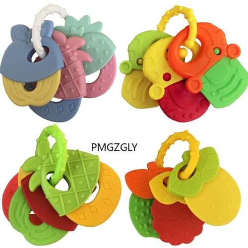 Silicone Teethers Infant Training Bed Toy Chew Toys Kid Baby Fruit Style Soft Rubber Rattle Teether Toy Newborn Chews Food Grade