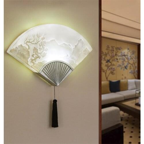 Modern New Chinese Fan Carving Wall Lamps Living Room Stair Corridor Balcony Bedroom Wall Lights Restaurant Deco Lighting