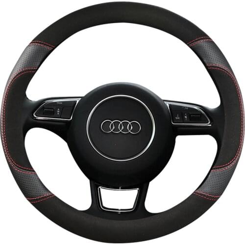 38CM Suede Cow Leather Sport Car Steering Wheel Cover Non-slip for Audi A1 8X A2 A3 A4 A5 A6 Avant Auto Accessories