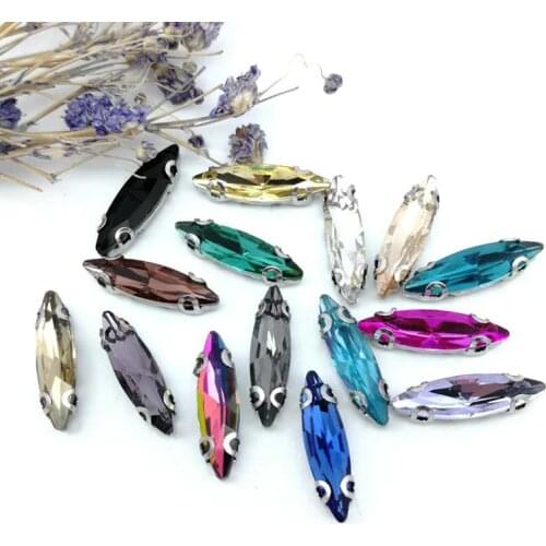 4*15mm Horse eye Crystal Glass Sew-on Rhinestones Silver Bottom with D shape claws DIY Womens Dresses 20pcs