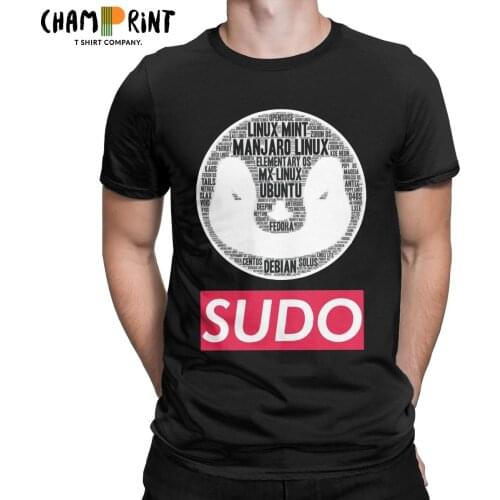 Sudo Tux Linux Penguin T-Shirt Men Novelty 100% Cotton Tees Crew Neck Short Sleeve T Shirts Plus Size Tops