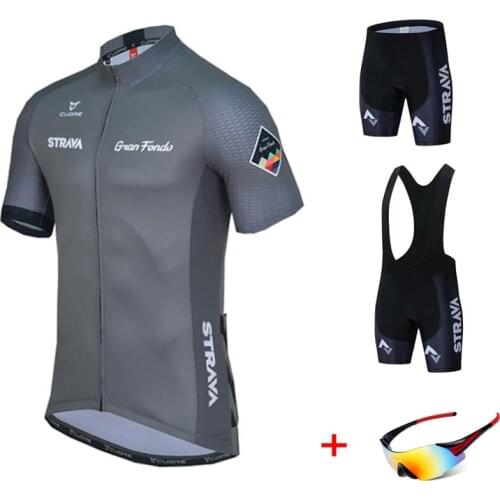 STRAVA Cycling Jerseys Set MTB Bicycle Bike Wear Clothes Dress Maillot Short Sleeve Breathable Wear Cycling Glasses Sunglasses