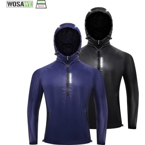 WOSAWE Waterproof Cycling Jackets Sunscreen Summer Running Windbreaker Windproof Hooded Reflective Cycling Coat Men