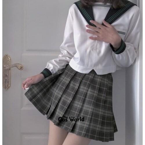 [Chitose] Girls Womens Japanese Summer High Waist Pleated Plaid Skirts For JK School Uniform Students Cloths