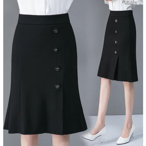 2021 New OL Black Mermaid Skirt Women High Waist Breasted Bodycon Skirt Sexy Elegant Office Ladies Midi Skirts Jupe Femme Y403