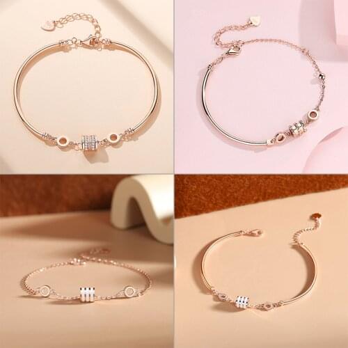 Korean Version S925 Silver 18K Rose Gold Plated Bracelets For Women Fashion Set Zircon Wedding Decoration Gift For Men Jewelry