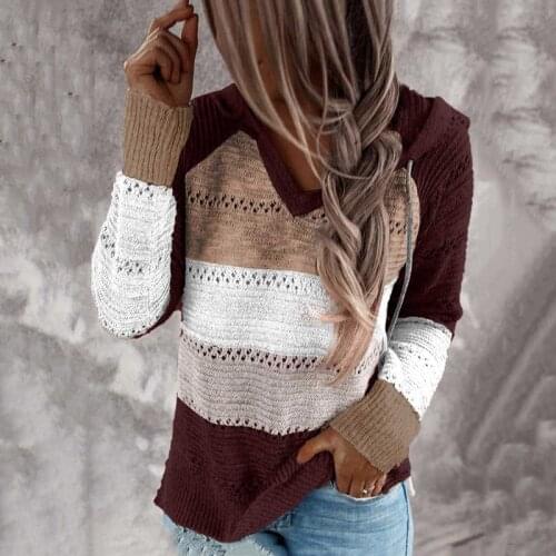 Autumn fashion women sweatshirt 2021 long sleeves patchwork hollow hoodies women v neck casual streetwear sudaderas para mujer