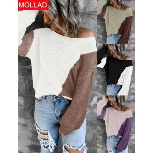 2021 European and American Autumn Casual Loose Pullover Temperament Commute Long Sleeve round Neck Multicolor Sweater Women