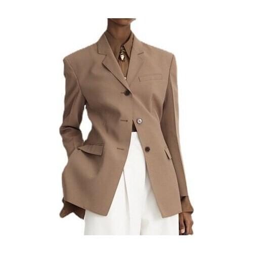 Women Coat 2021 Early Autumn New Style Button V-neck Waist Small Suit Long-sleeved Jacket Retro Single-breasted Slim Top