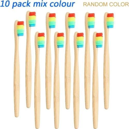 10pcs/lot Natural Eco-friendly Bamboo Handle Rainbow Toothbrush For Adult Personal Health Care Manual Toothbrush