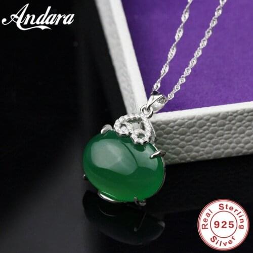 100% 925 Silver Necklace AAA Zircon Crystal Green Pendant Silver Necklace 925 Silver Necklace Heart Shaped Women Jewelry