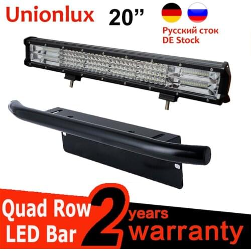 4row Auto 20inch Combo LED Light Bar 12V + 23" Bull Bar Front Bumper License Plate Mount Bracket Off road 4x4 trucks tractor car