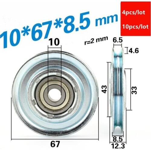 4pcs/10pcs 10*67*8.5mm U type groove elevator door wheel metal wheel wire rope fine wire guide wheel 10x67x8.5 6200ZZ 6200