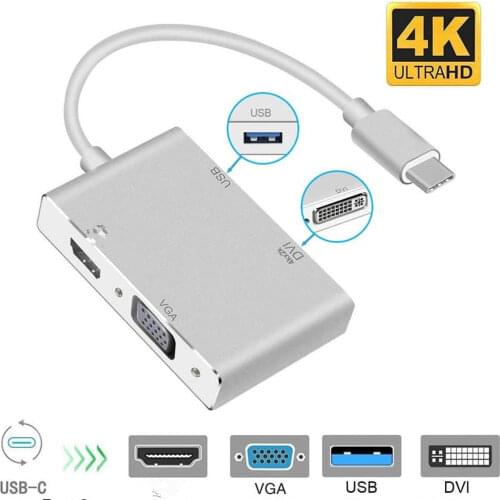 4 in 1 USB 3.1 USB C Type C to HDMI-compatible VGA DVI USB 3.0 Adapter Cable for Laptop Apple Macbook Google Chromebook Pixel