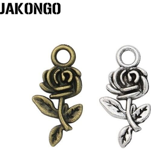 40PCS Antique Silver Plated Flower Charms Pendant fit Jewelry Making Bracelet Jewelry Findings DIY Craft 21x12mm