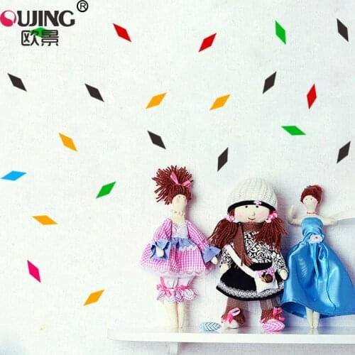 48pcs/set Cartoon Diamond Rhombus Shape Wall Stickers For Kids Child Room Kindergarten Wall Decals DIY Geometry Art Mural Poster