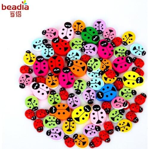 50Pcs Red/Random Mixed Color Ladybug Shape Wooden Buttons Sewing Accessories Decorative Buttons For DIY Scrapbooking Crafts
