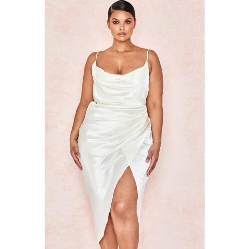 High Quality White Spaghetti Winter Dress Celebrity Party Club Split Vestidos Midi Slash Neck Dress