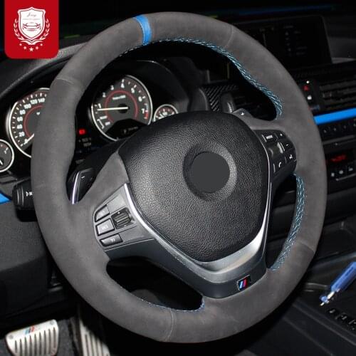Safe Non-Slip Whole Suede steering wheel cover leather Hand stitch Comfortable car accessories For BMW GTX1X3X4X5X6&7 series