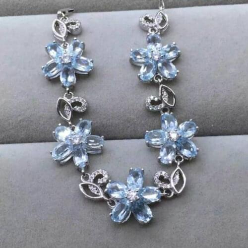 Natural blue topaz stone Bracelet Natural gemstone bracelet 925 sterling silver fashion Luxury flowers women party fine jewelry