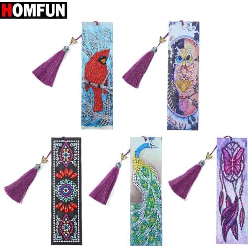 HOMFUN 5D DIY Diamond Painting Leather Bookmark Tassel Book Marks Special Shaped Diamond Embroidery DIY Craft