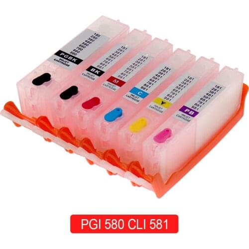6-color PGI 580 CLI 581 Refillable Ink Cartridge For Canon PIXMA TS8150 TS8151 TS8152 S8250 TS8251 TS8252 TS9150 TS9155 Printers