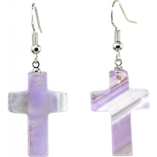 KFT Natural Stone Crystal Quartz Cross Stone Earrings Healing Amethyst Rose Pink Quartz Reiki Stone Earring For Women Girls